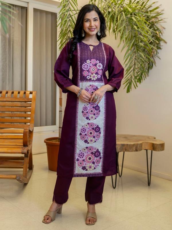 VP 9910 P Women’s Printed Shifli Work Straight Kurta Pent Dupatta Sets | 3pcs Ethnic Set